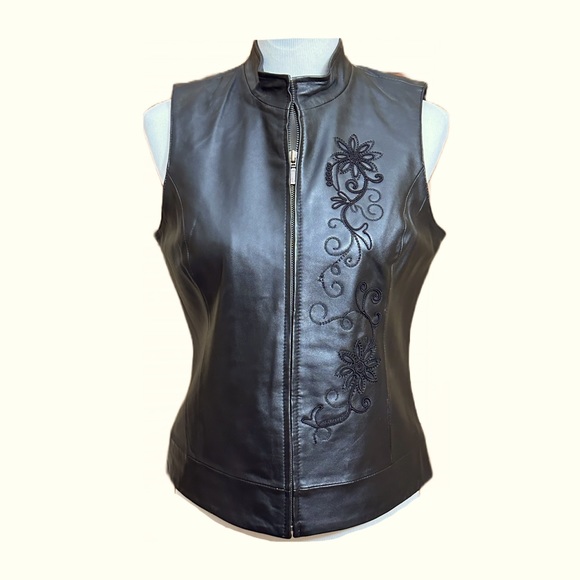 Coldwater Creek Jackets & Blazers - Coldwater Creek Black Leather Vest Size Small Vintage